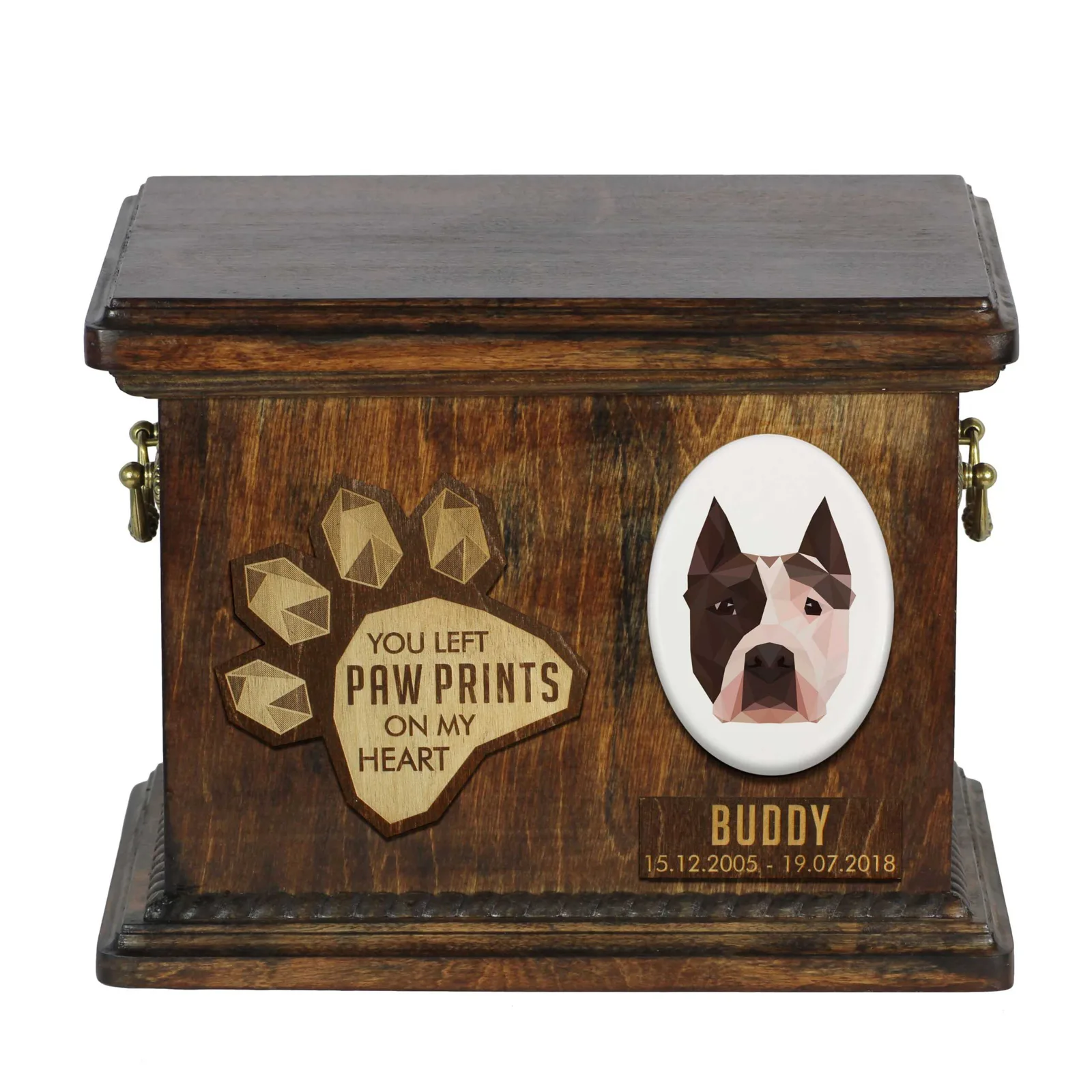 Persoonlijke urn voor American Staffordshire Terrier met gravure