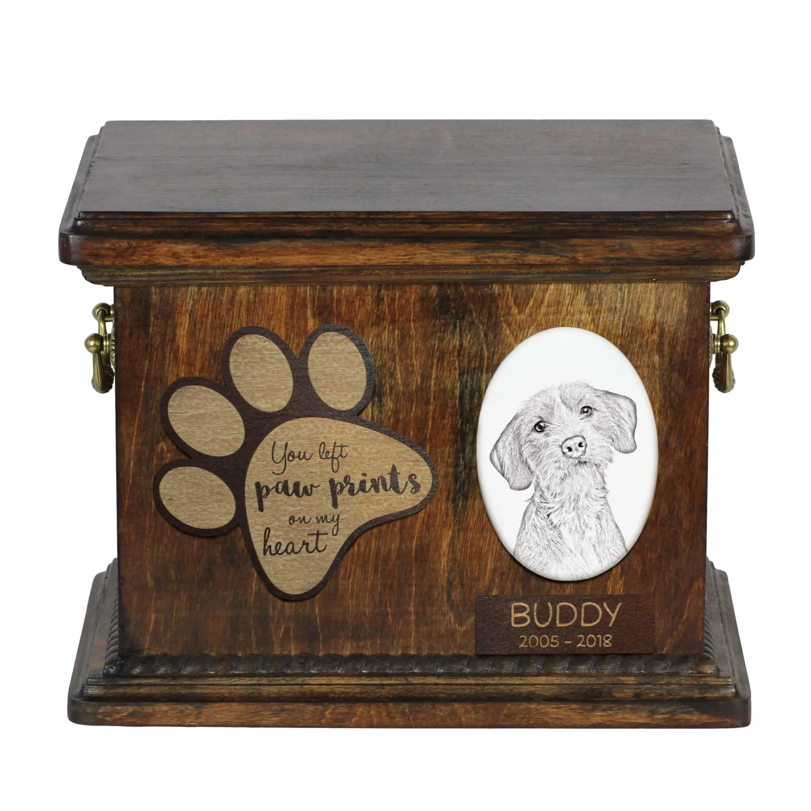 Persoonlijke urn voor Basset Fauve de Bretagne met foto van uw hond