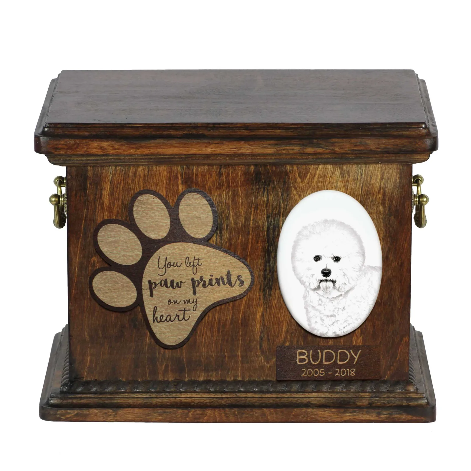 Persoonlijke urn voor hondenas met Bichon Frise foto