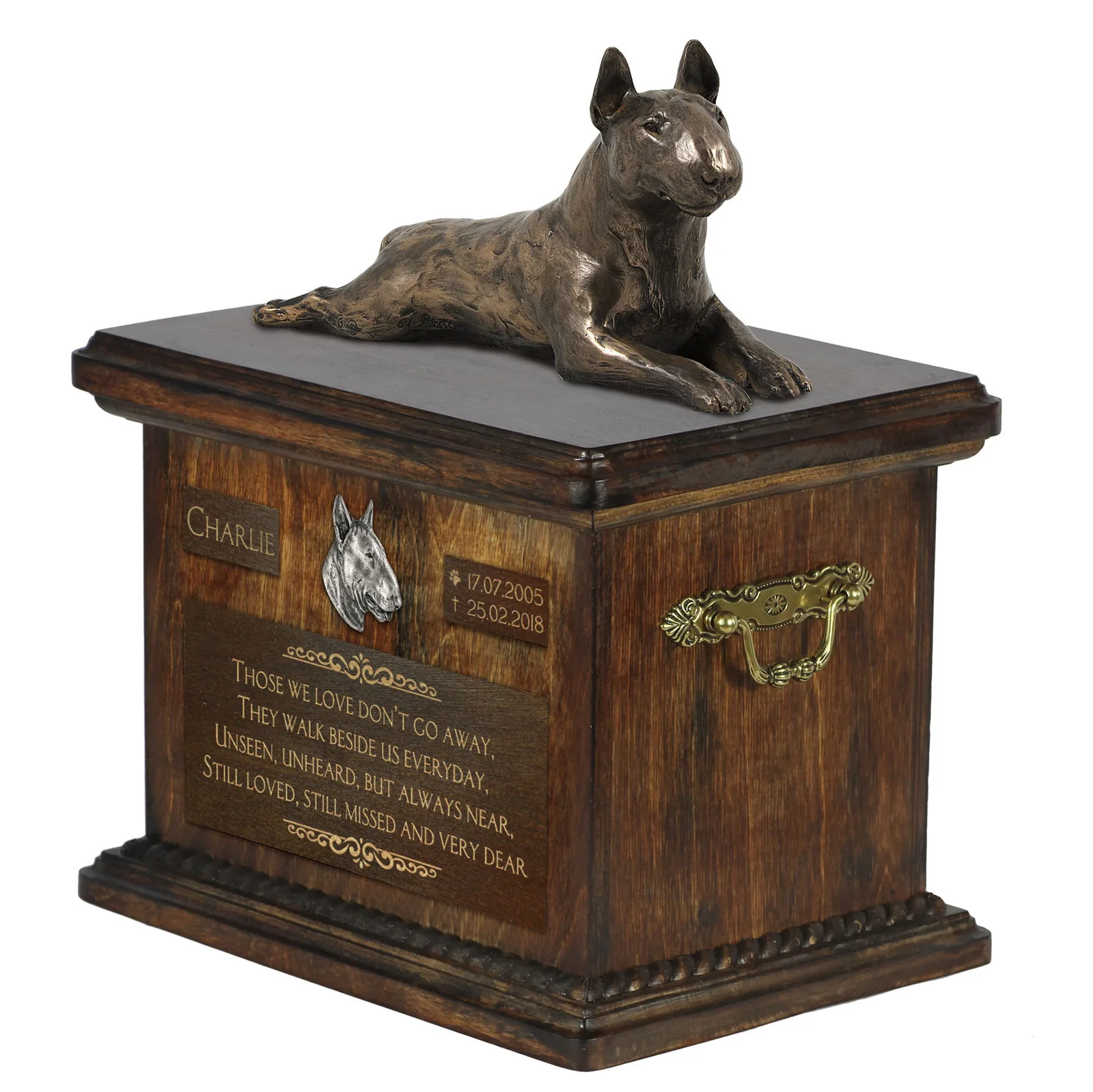 Persoonlijke urn voor hondenas met Bull Terrier beeldje — foto 2