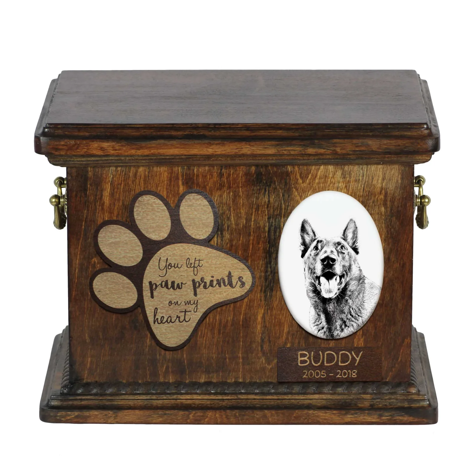 Persoonlijke urn voor Malinois met foto van uw hond
