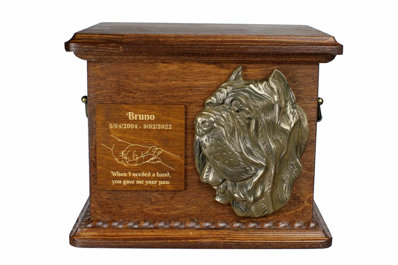Persoonlijke urn voor Neapolitaanse Mastiff met gravure en reliëf