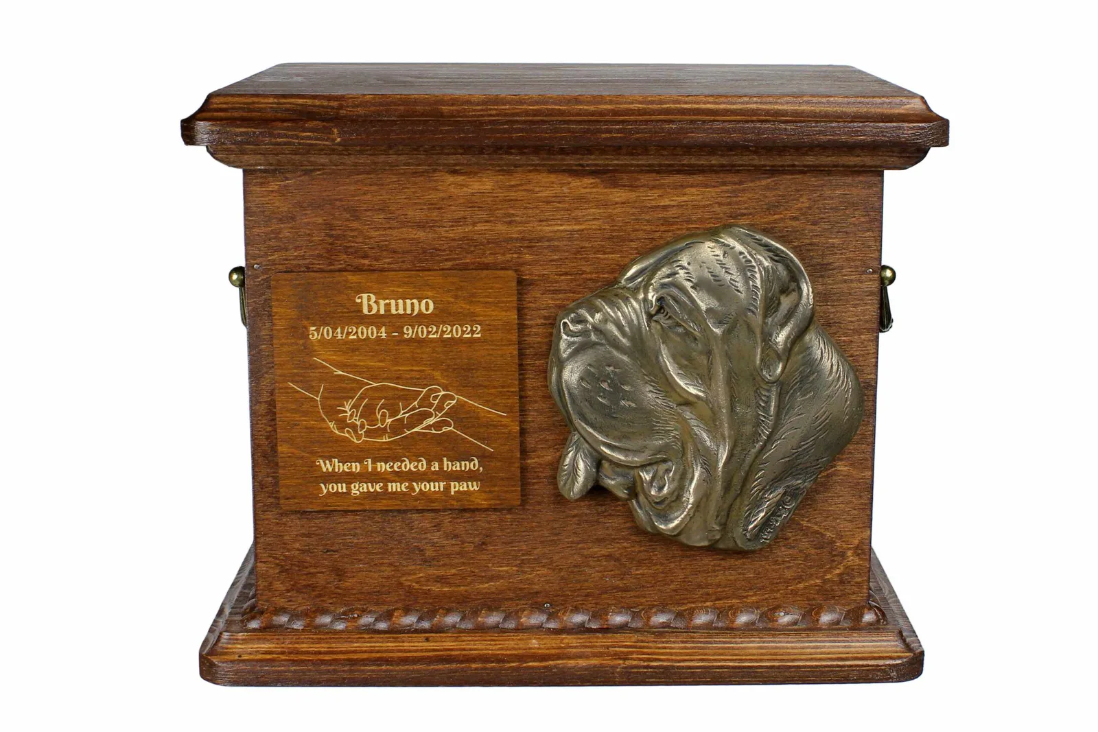 Persoonlijke urn voor Neapolitaanse Mastiff met gravure en reliëf