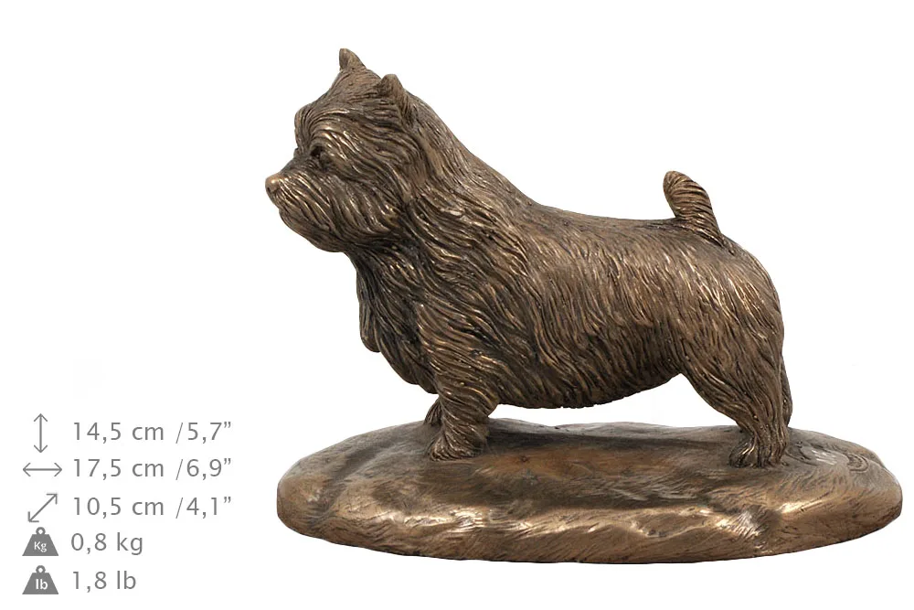 Persoonlijke urn voor Norwich Terrier met beeldje en houten design — foto 5