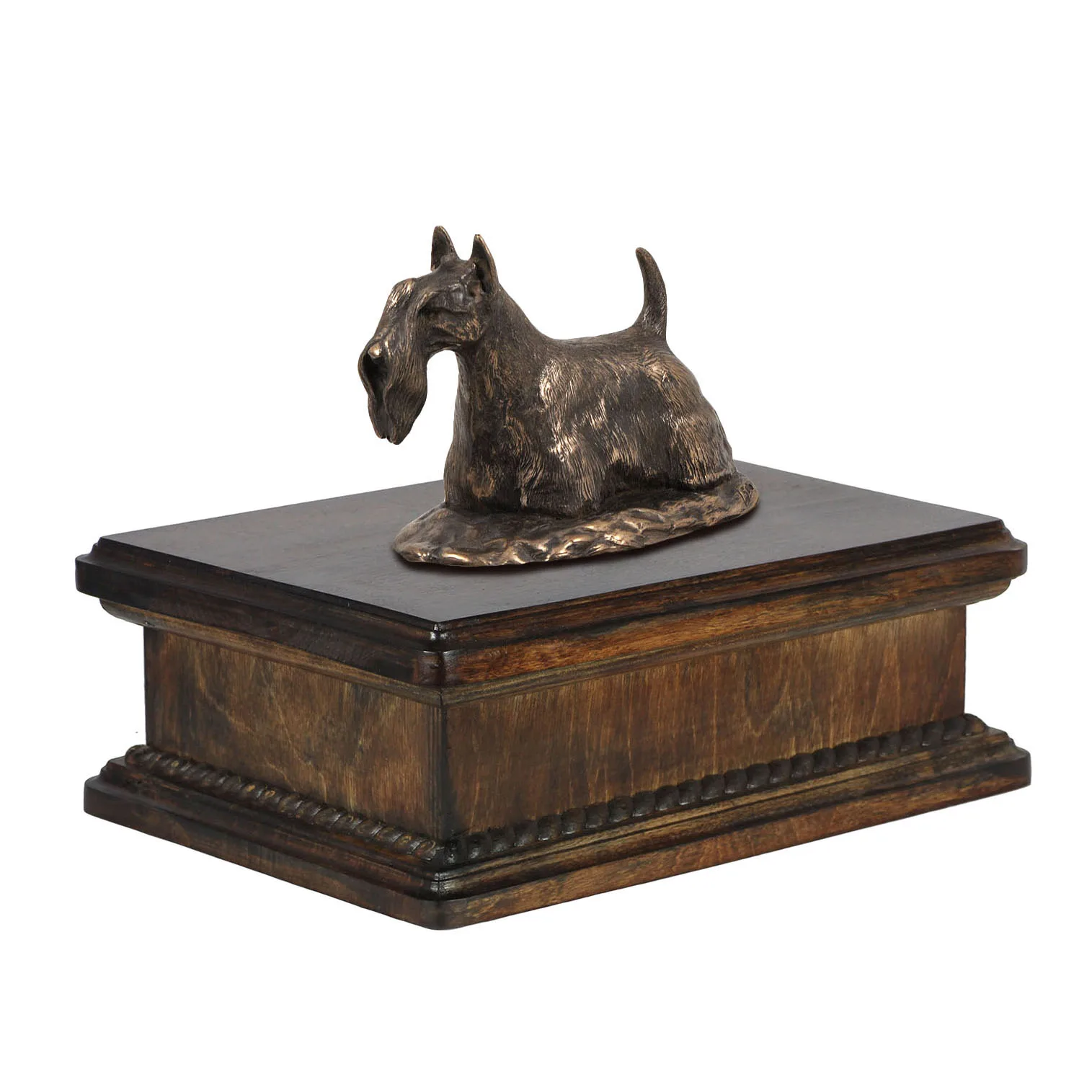 Persoonlijke urn voor Scottish Terrier met beeldje en houten design — foto 2