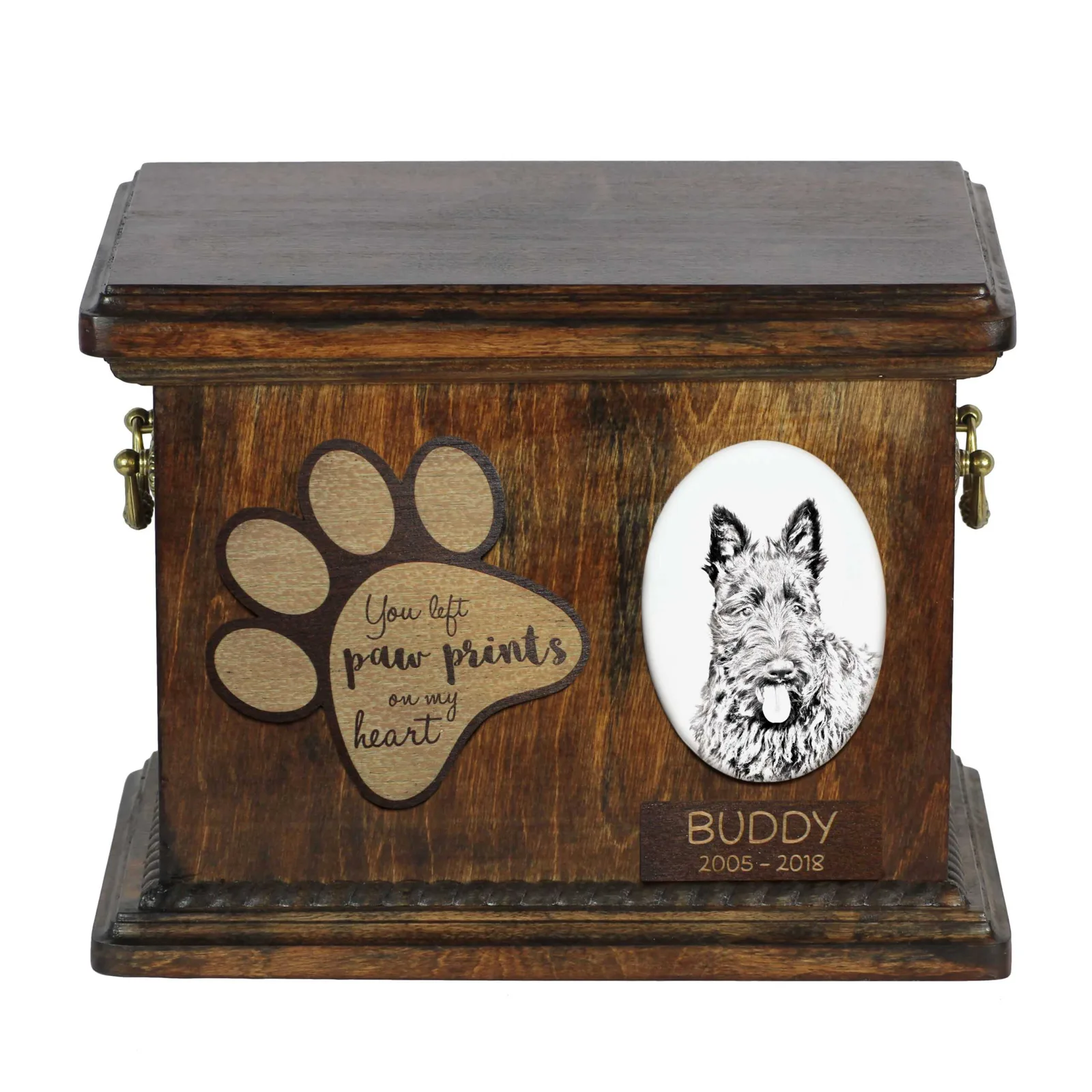 Persoonlijke urn voor Scottish Terrier met foto van uw hond