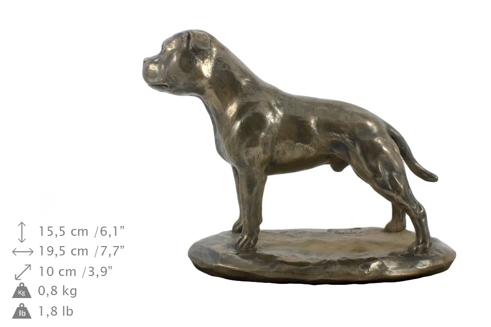 Persoonlijke urn voor Staffordshire Bull Terrier met beeldje en houten design — foto 5