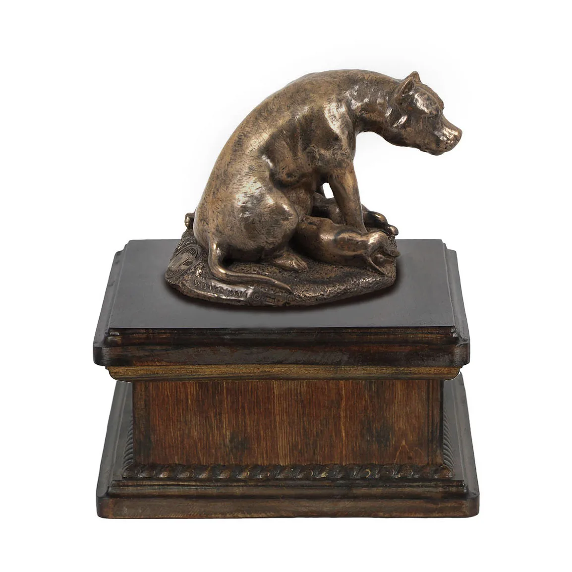 Persoonlijke urn voor Staffordshire Bull Terrier met beeldje en houten design — foto 2
