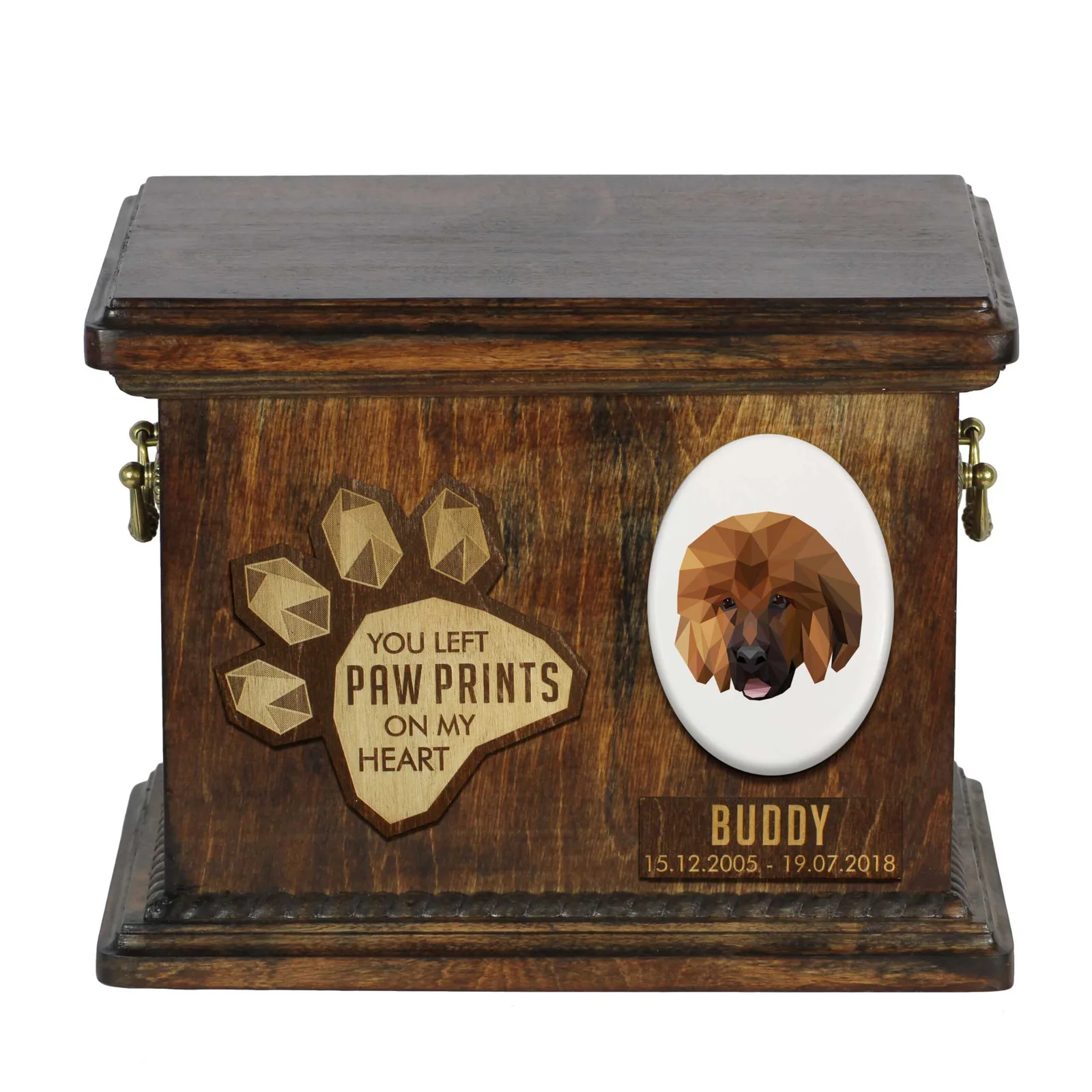Persoonlijke urn voor Tibetan Mastiff met gravure en herdenkingsdoos