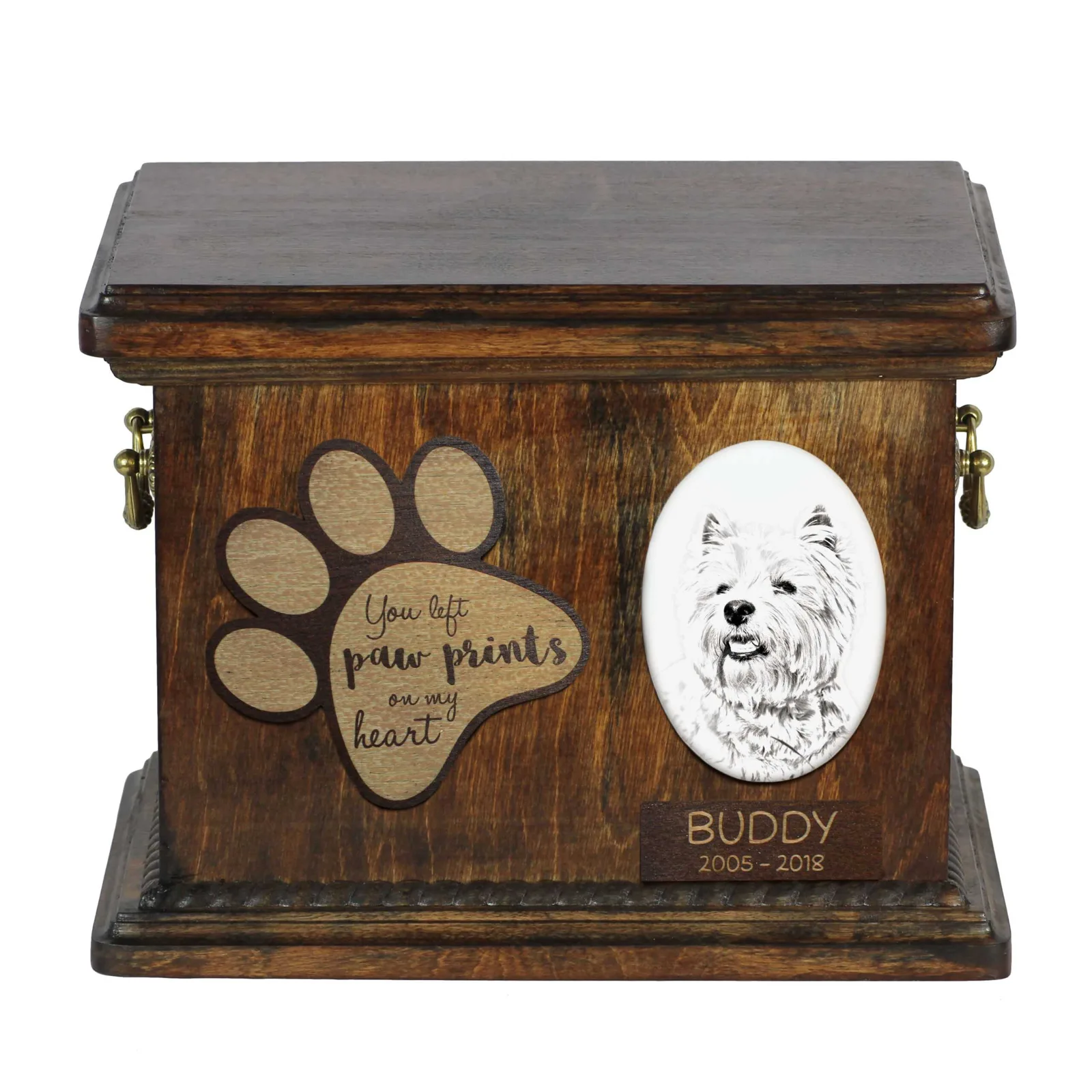 Persoonlijke urn voor West Highland White Terrier met foto van uw hond