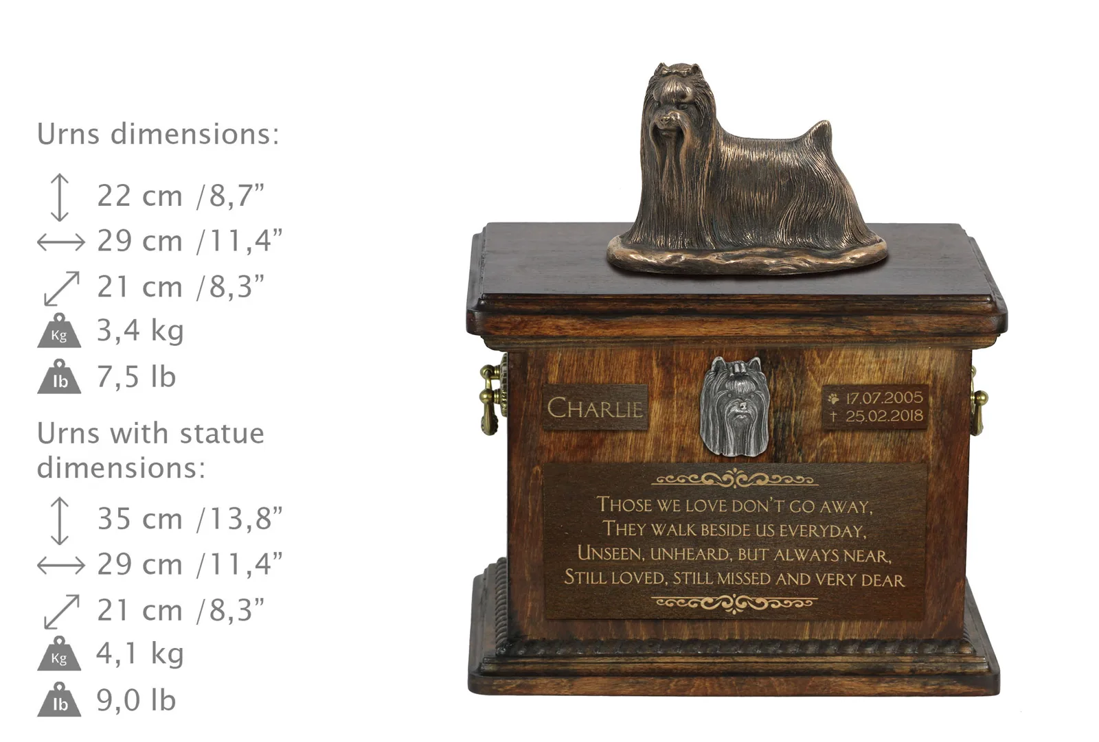 Persoonlijke urn voor Yorkshire Terrier met beeldje voor hondenas. — foto 3