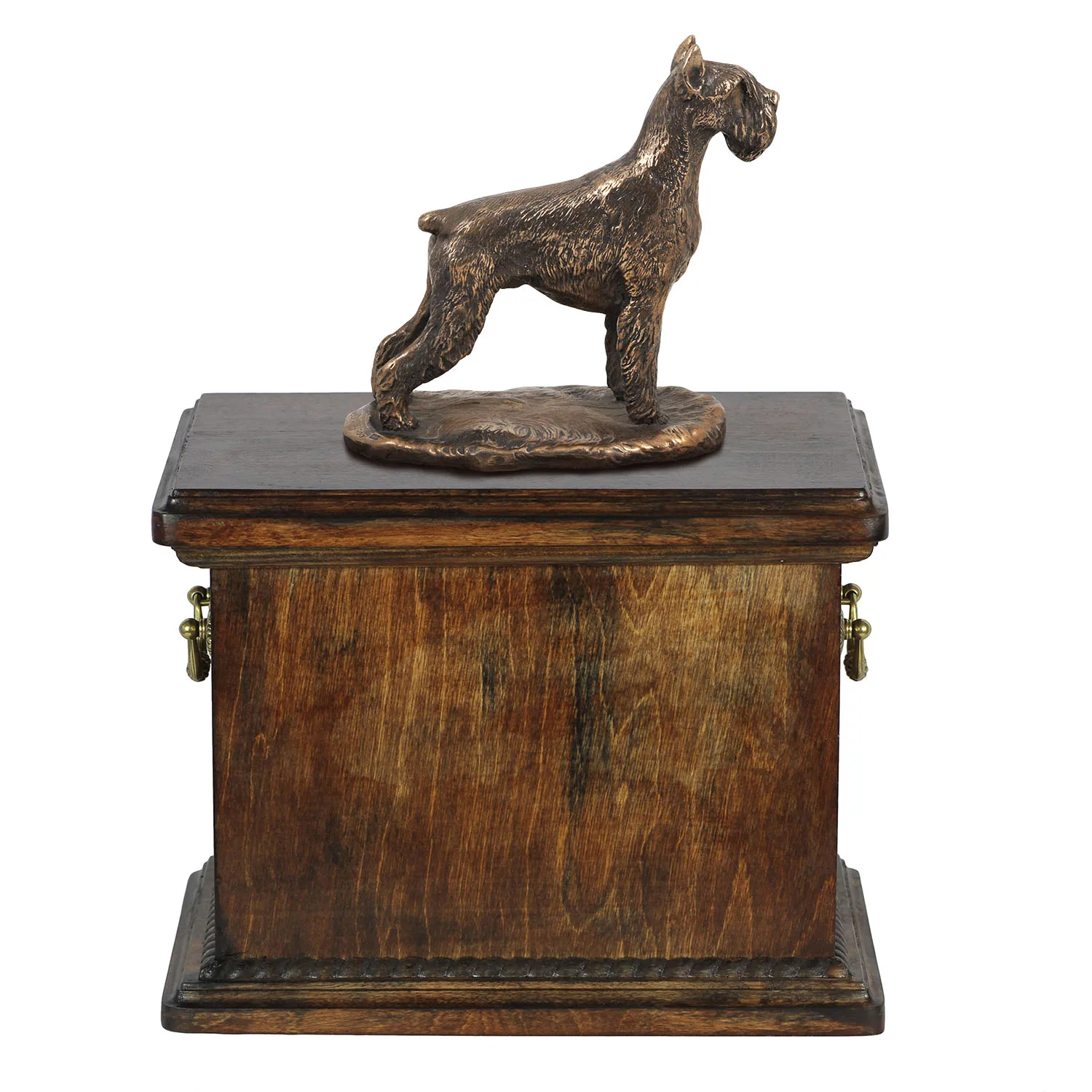 Schnauzer urn met beeldje – Elegante klassieke urn voor hondenas.