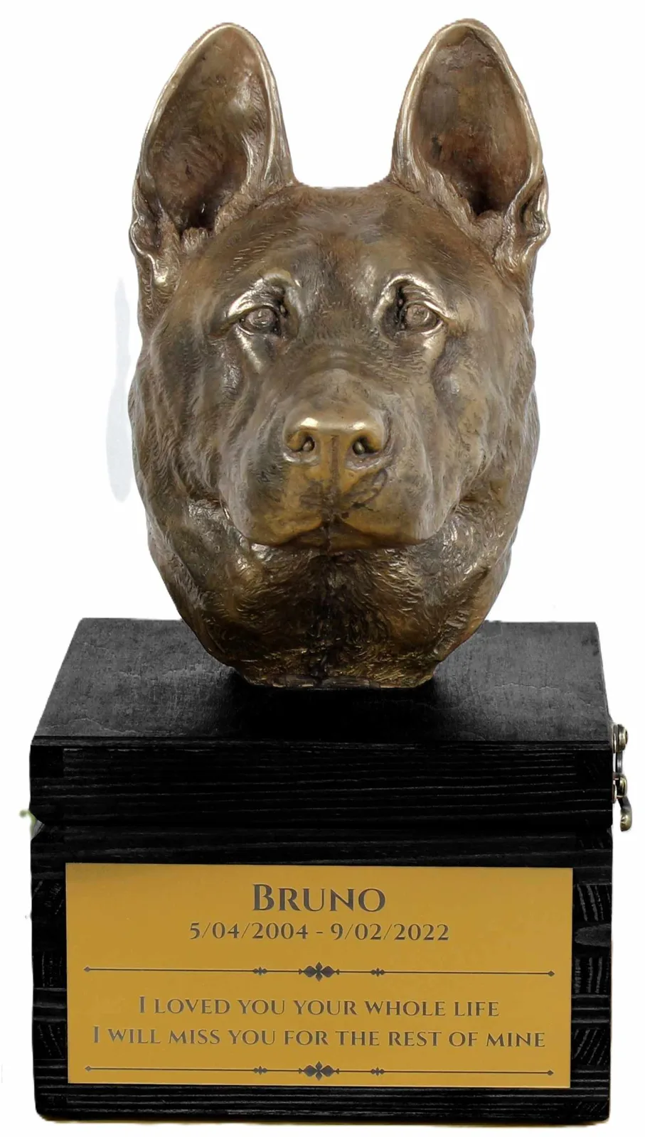 Urn met gravure en sculptuur van Duitse Herder – handgemaakt kunstwerk
