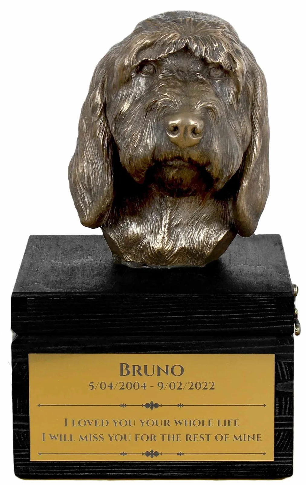 Urn met gravure en sculptuur van een Grand Griffon Vendéen hond