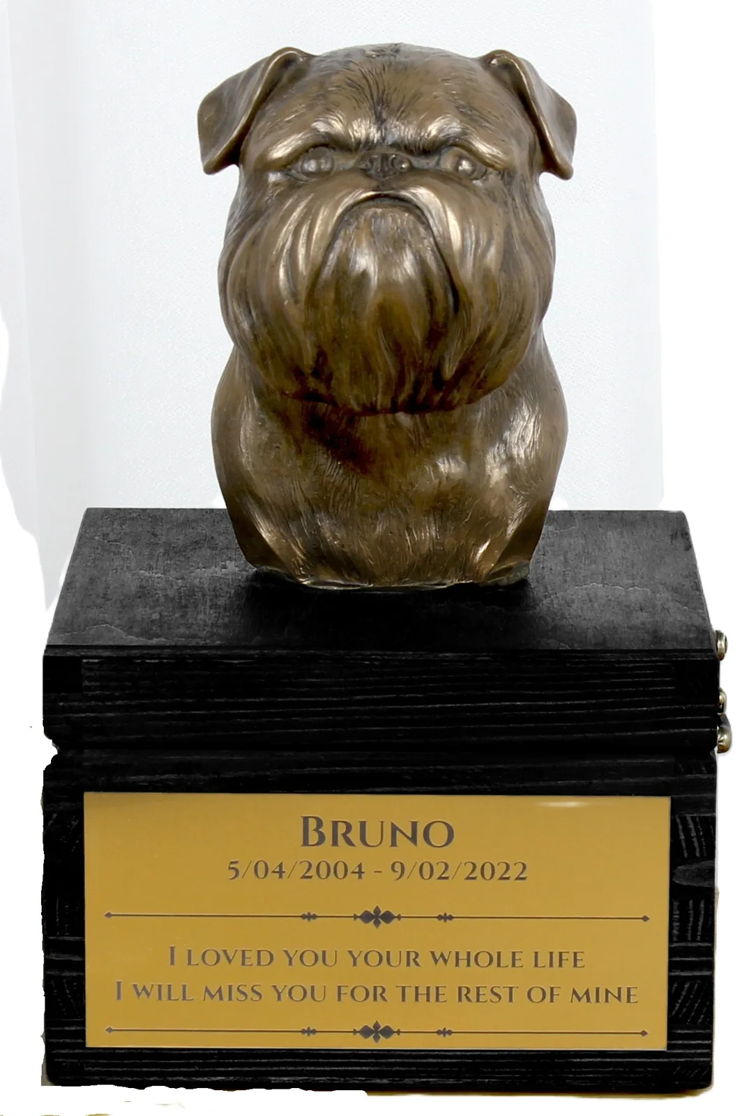 Urn met gravure en sculptuur van een Griffon Bruxellois, handgemaakt