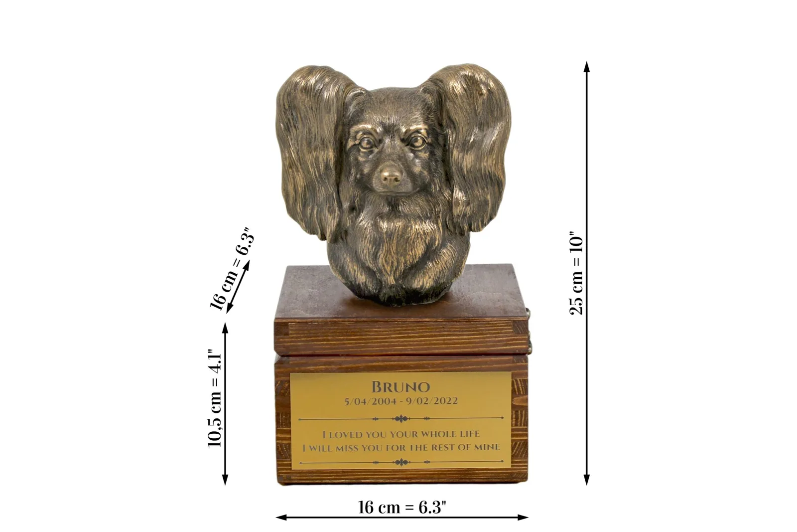 Urn met gravure en sculptuur van een Papillon hond, handgemaakt. — foto 6