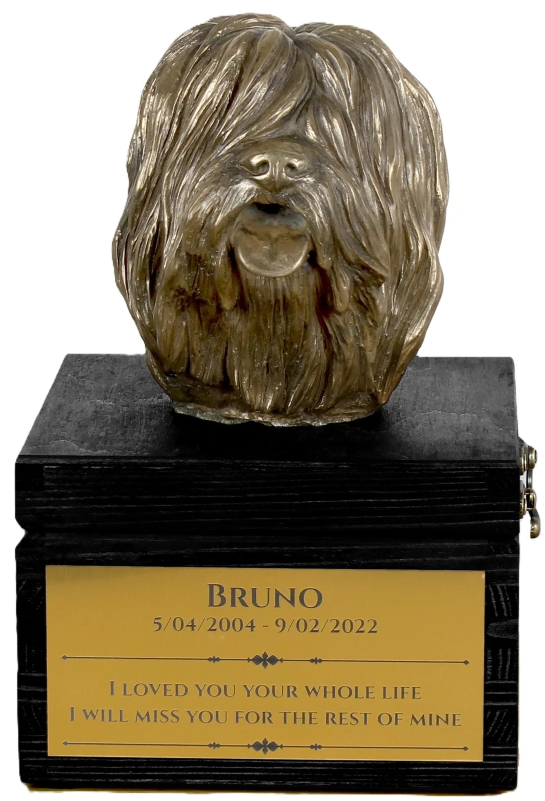 Urn met gravure en sculptuur van een Poolse Laaglandhond