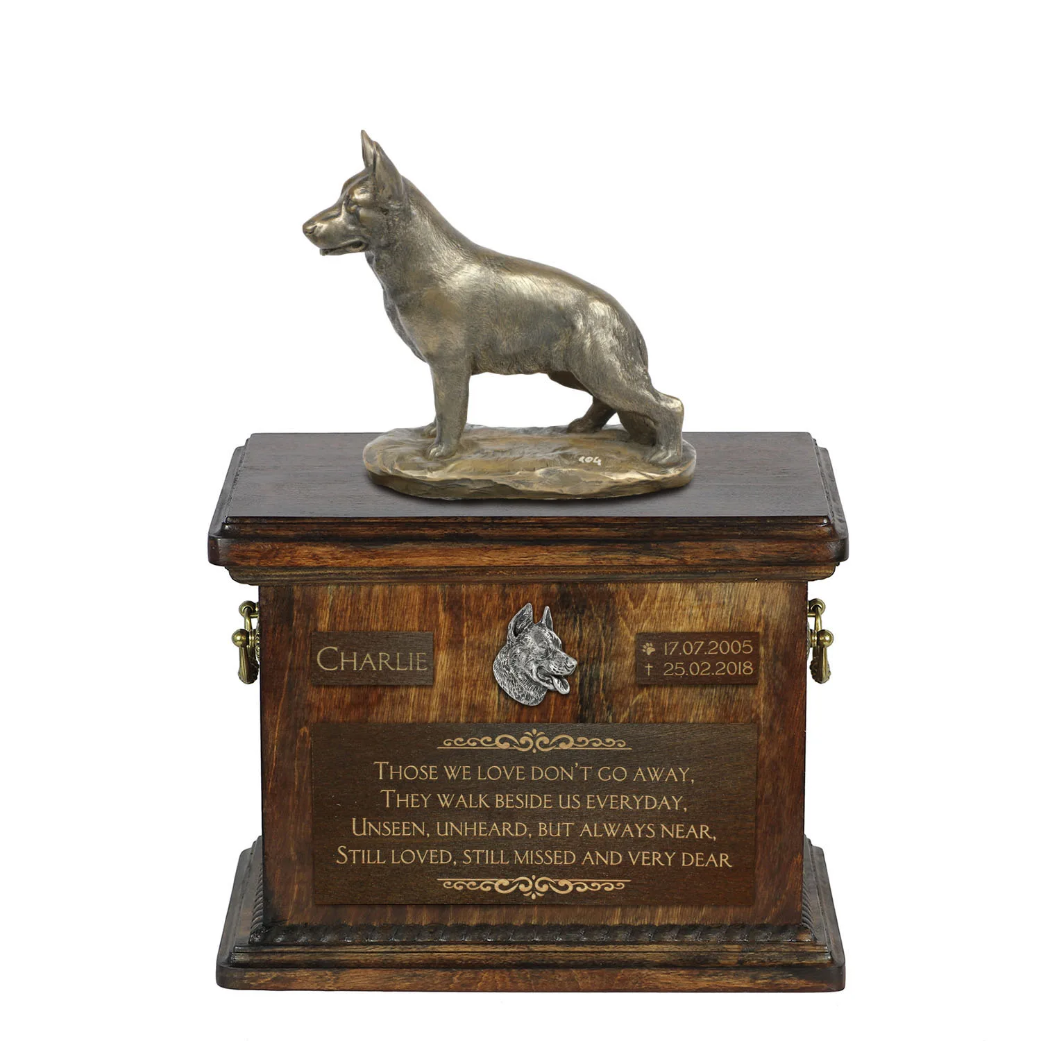 Urn voor hondenas met beeldje – Duitse Herder en Wolfshond
