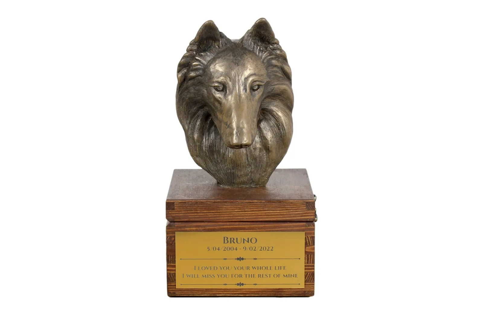 Urn voor hondenas met beeldje van Belgische Herdershond