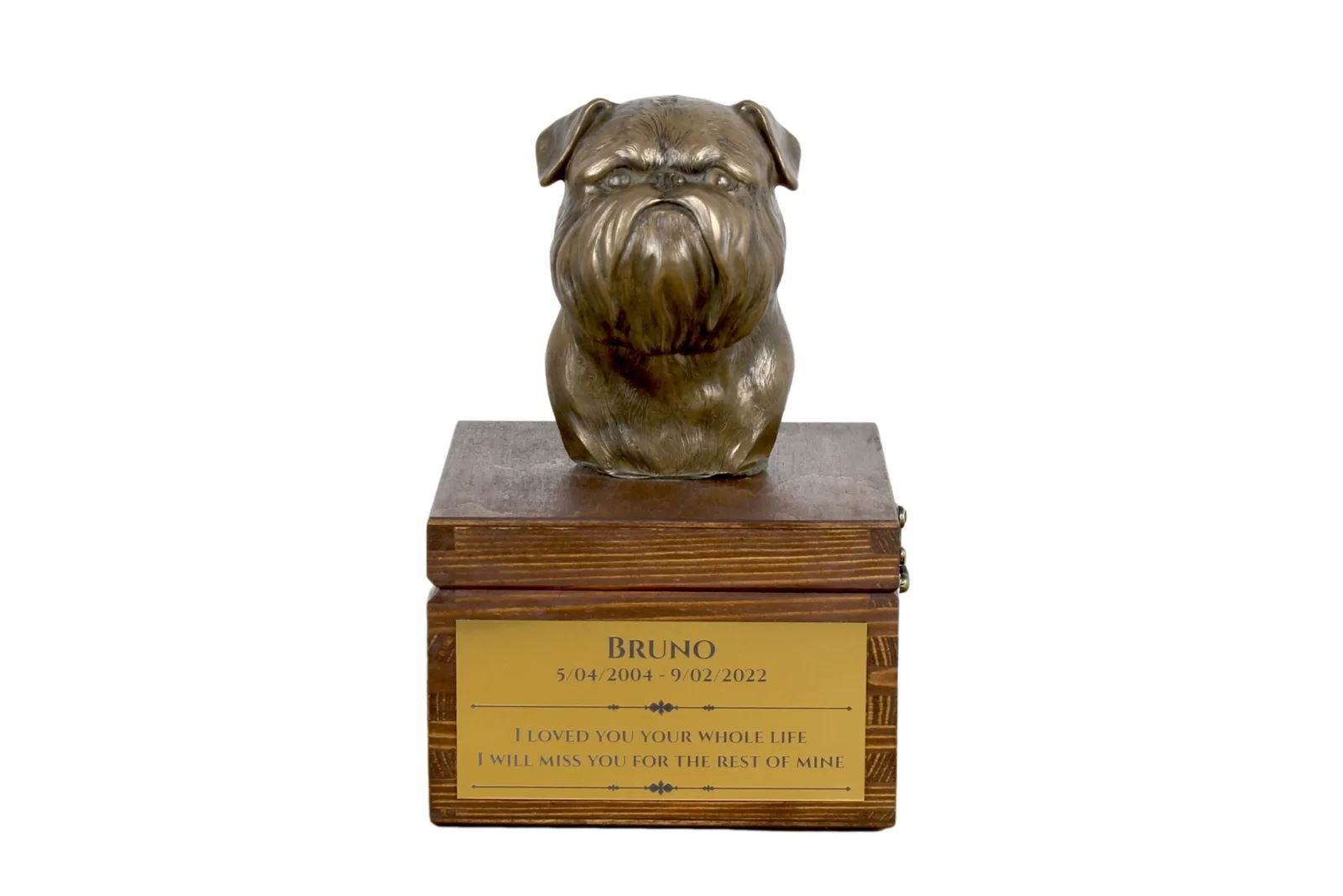 Urn voor hondenas met beeldje van Griffon Bruxellois – gepersonaliseerd
