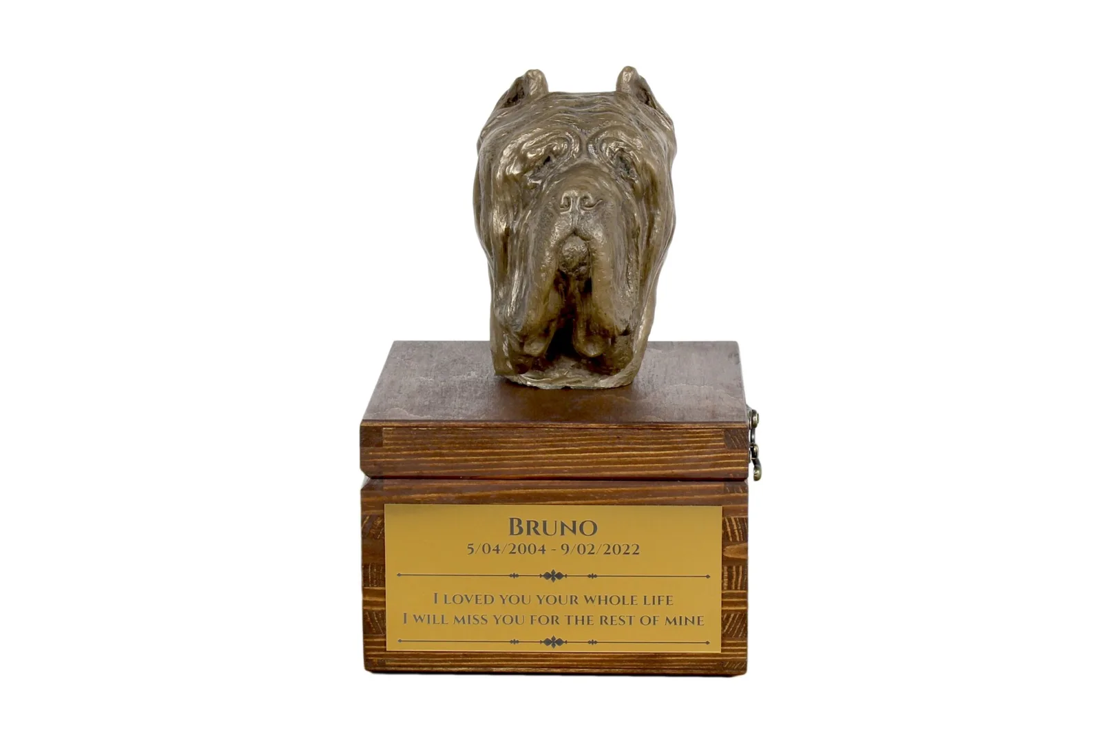 Urn voor hondenas met beeldje van Neapolitaanse Mastiff
