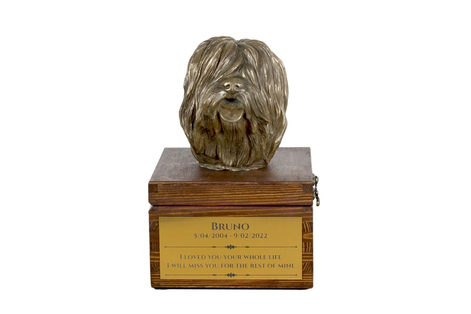 Urn voor hondenas met beeldje van Poolse Laaglandhond