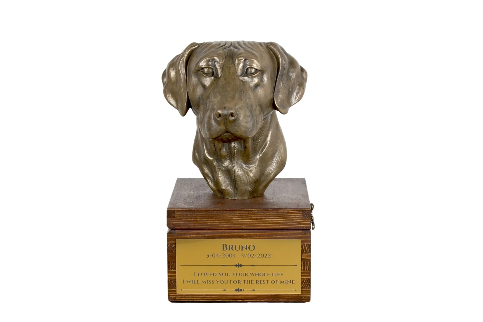 Urn voor hondenas met beeldje van Rhodesian Ridgeback of African Lionhound