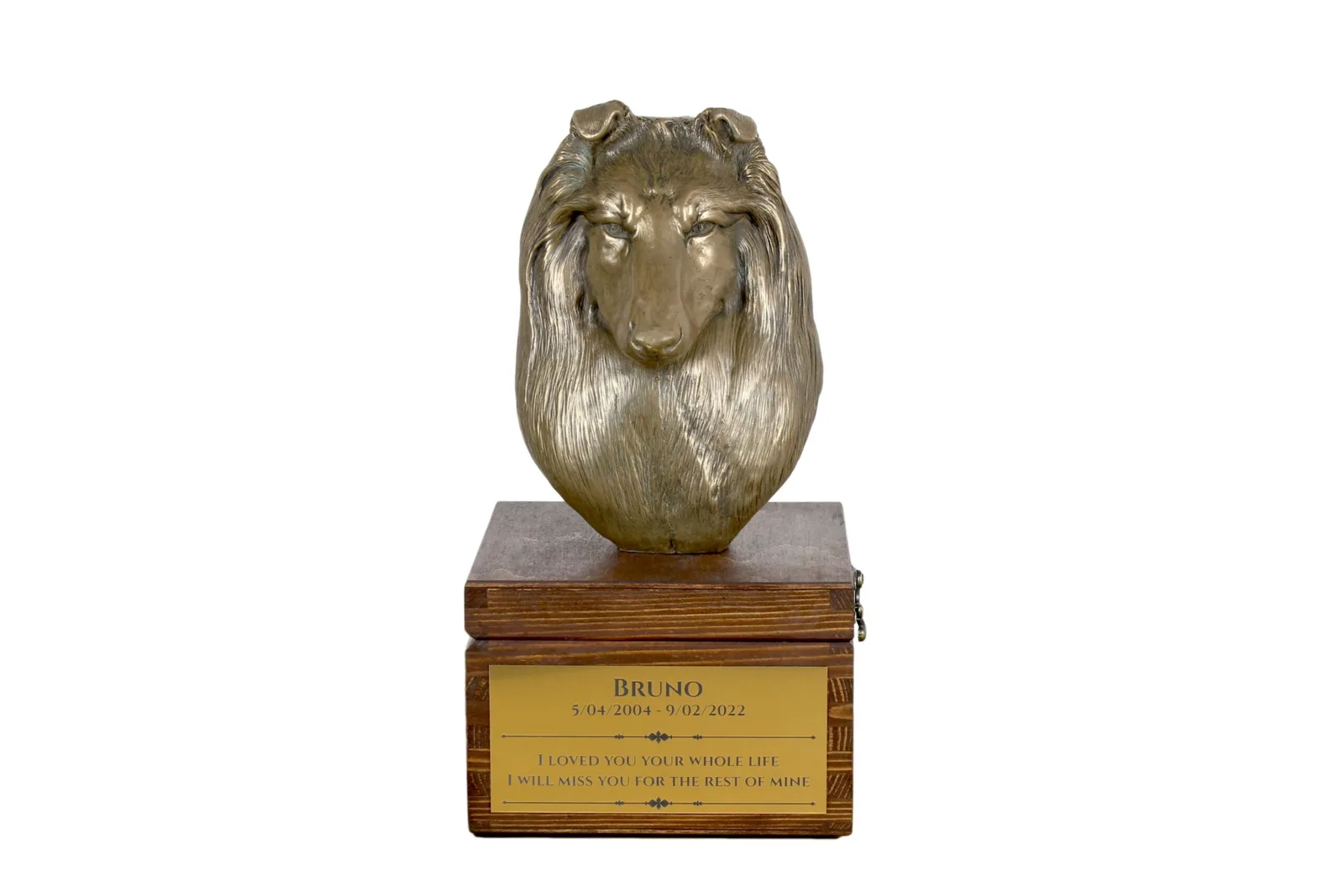 Urn voor hondenas met beeldje van Schotse Herdershond