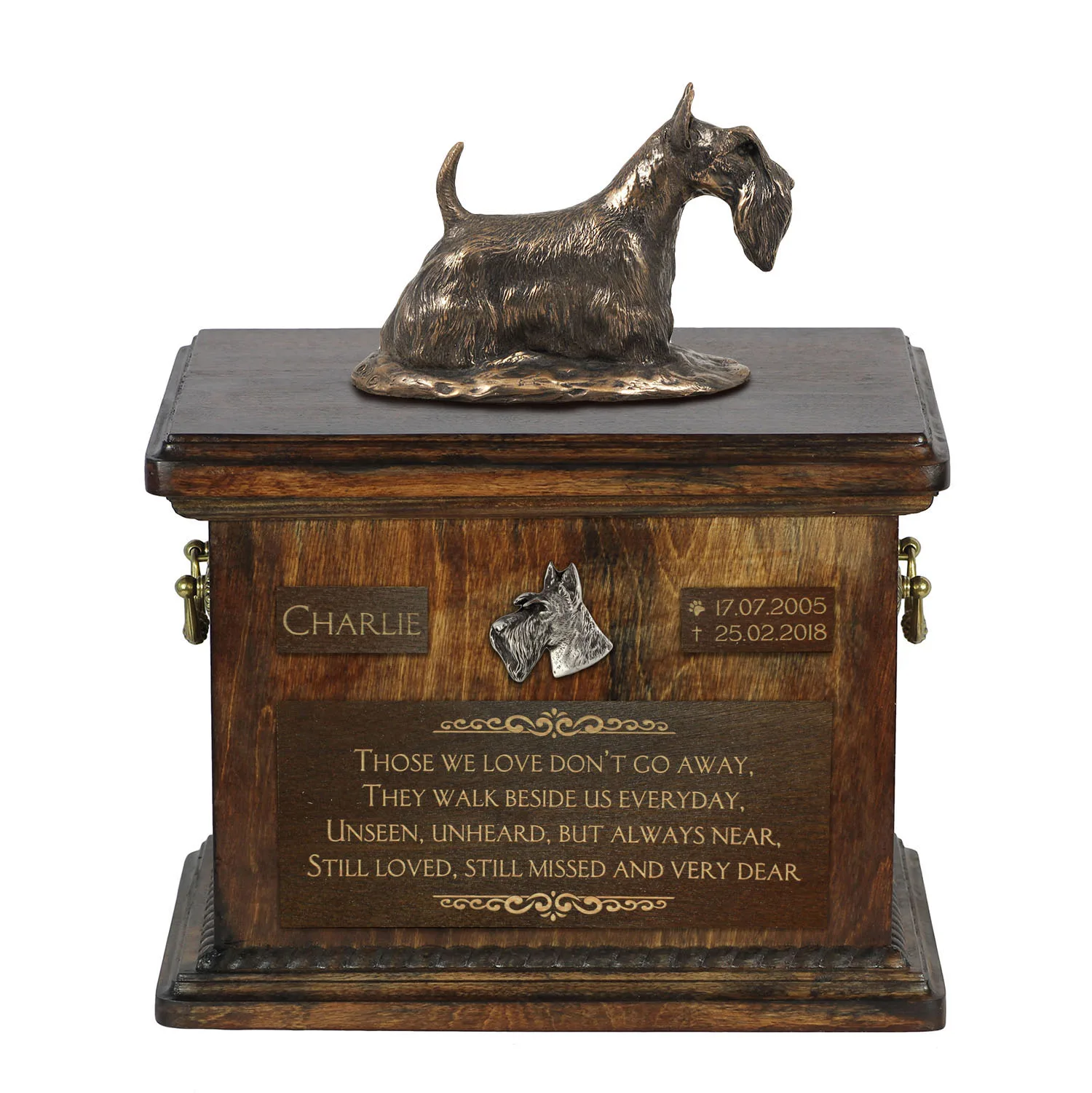 Urn voor hondenas met beeldje van Scottish Terrier of Aberdeen Terrier