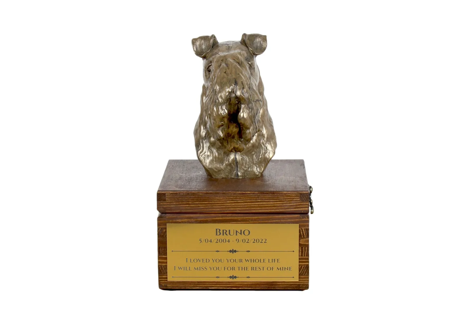 Urn voor hondenas met standbeeld van Kerry Blue Terrier en Ierse Blue Terrier