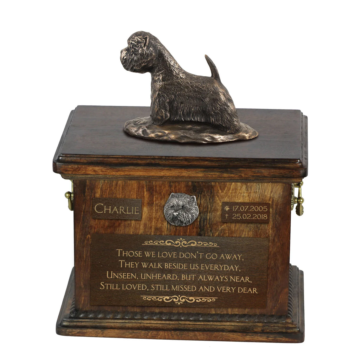 Urn voor hondenas met West Highland White Terrier beeldje en personalisatie
