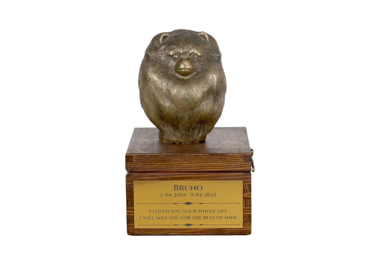 Urn voor Pomeriaan met beeldje – gepersonaliseerde hondenurn