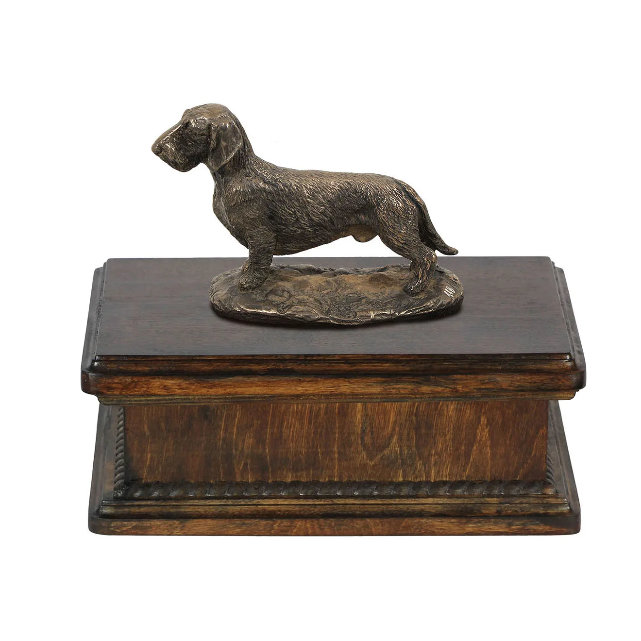 Urn voor teckel met beeldje – elegante urn voor hondenas