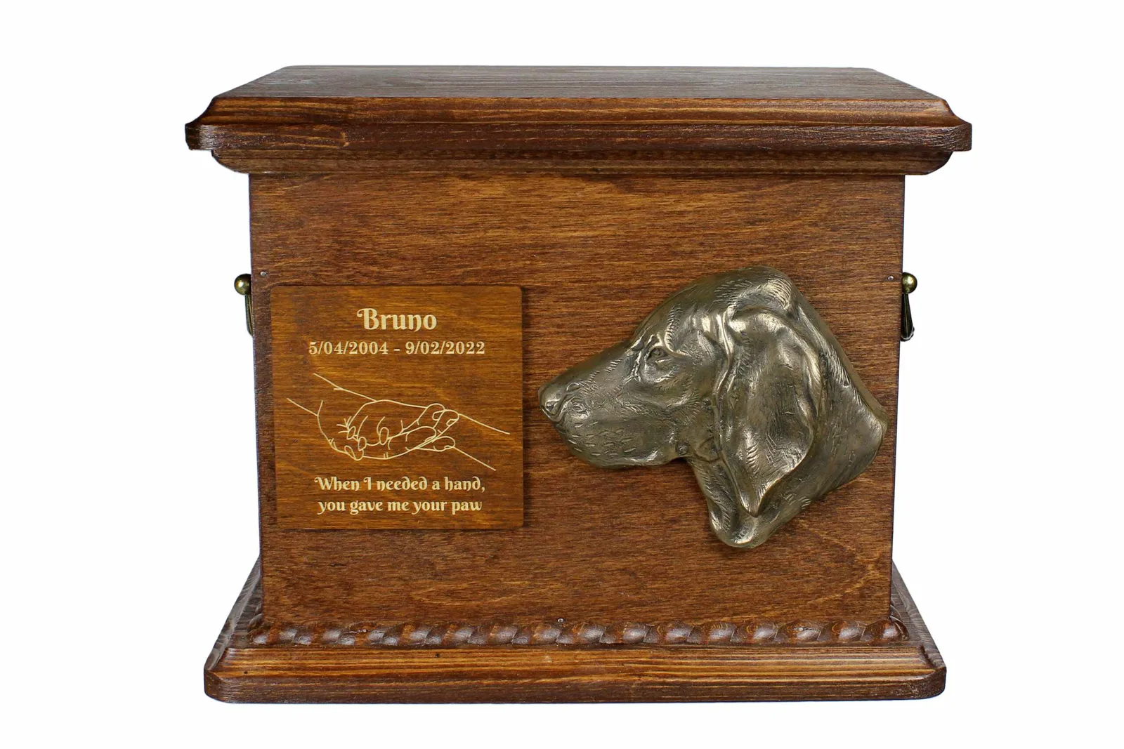 Weimaraner urn – gepersonaliseerde urn met gravure en reliëf voor hondenas